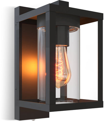 Applique LED Calex Naples - E27 - IP44 résistante aux éclaboussures - noir - capteur jour/nuit - aluminium - industriel - moderne
