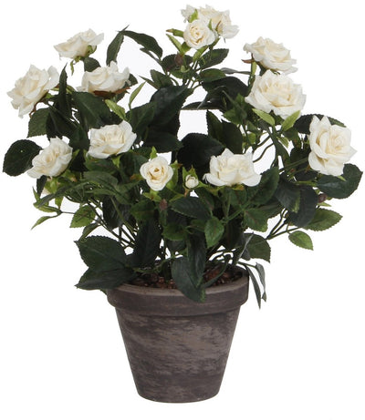 Plante artificielle décorations en Mica - roses - blanc - en pot gris - 33 cm