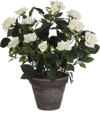 Plante artificielle décorations en Mica - roses - blanc - en pot gris - 33 cm