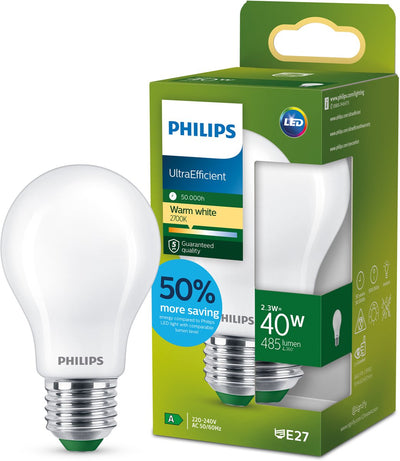 Philips LED Lampe LED ultra-efficace Philips - mate - 40w - culot E27 - lumière blanc chaud : 2700k - économisez sur les coûts énergétiques