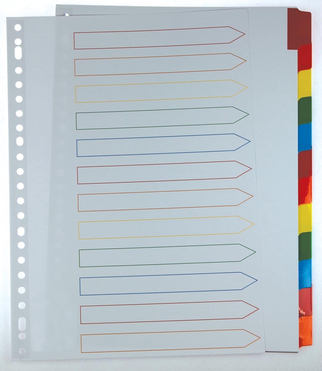 Onglets Pergamy avec feuille d'index, pi a4, perforation 11 trous, couleurs assorties, 12 onglets