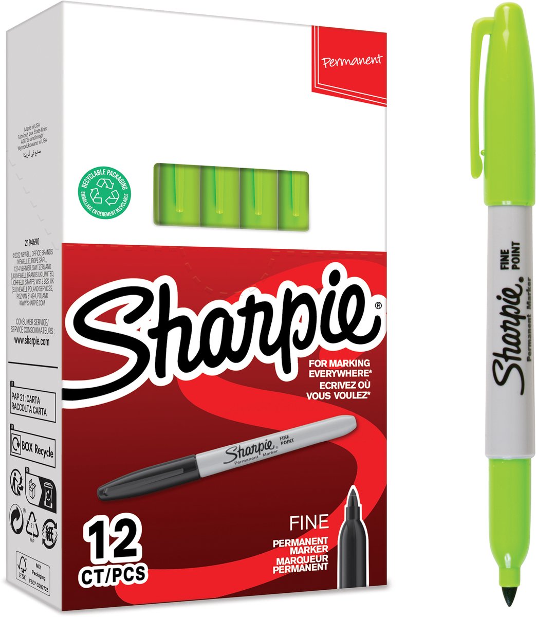 Sharpie pointe fine - marqueur permanent - 1mm - vert lime