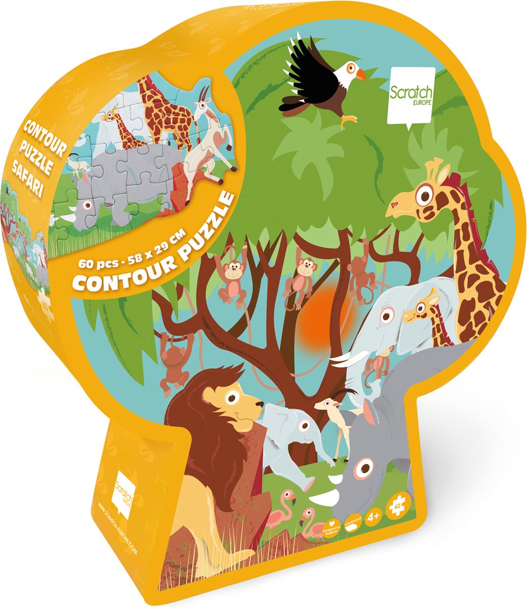 Puzzle contour à gratter - safari - 58,15x28,95cm - 60 pièces - 4 ans