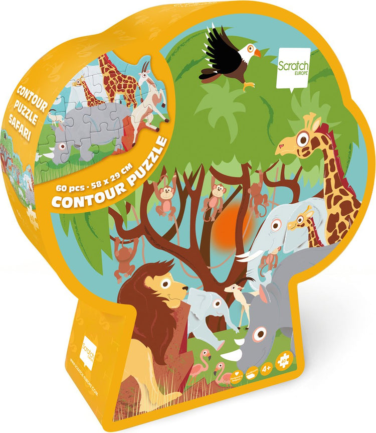 Puzzle contour à gratter - safari - 58,15x28,95cm - 60 pièces - 4 ans
