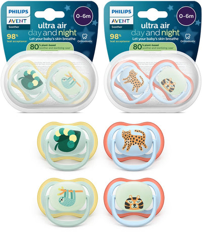 Philips avent ultra air day night – sucette avec version jour et nuit – 4 pièces – 0-6 mois - scf087 22