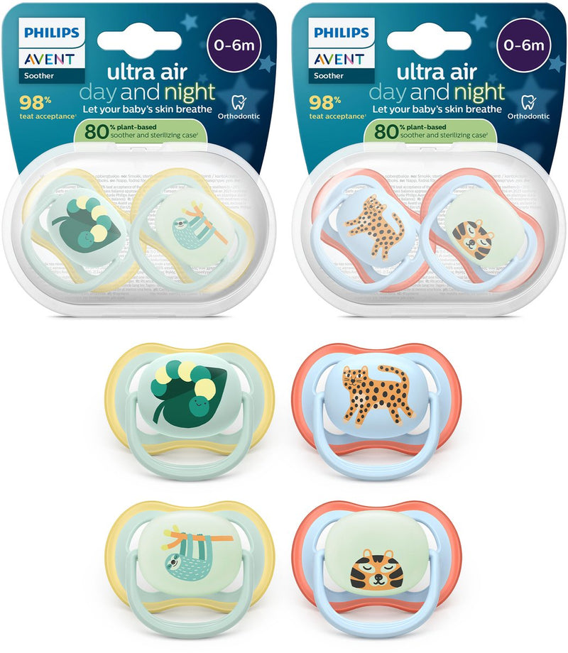 Philips avent ultra air day night – sucette avec version jour et nuit – 4 pièces – 0-6 mois - scf087 22