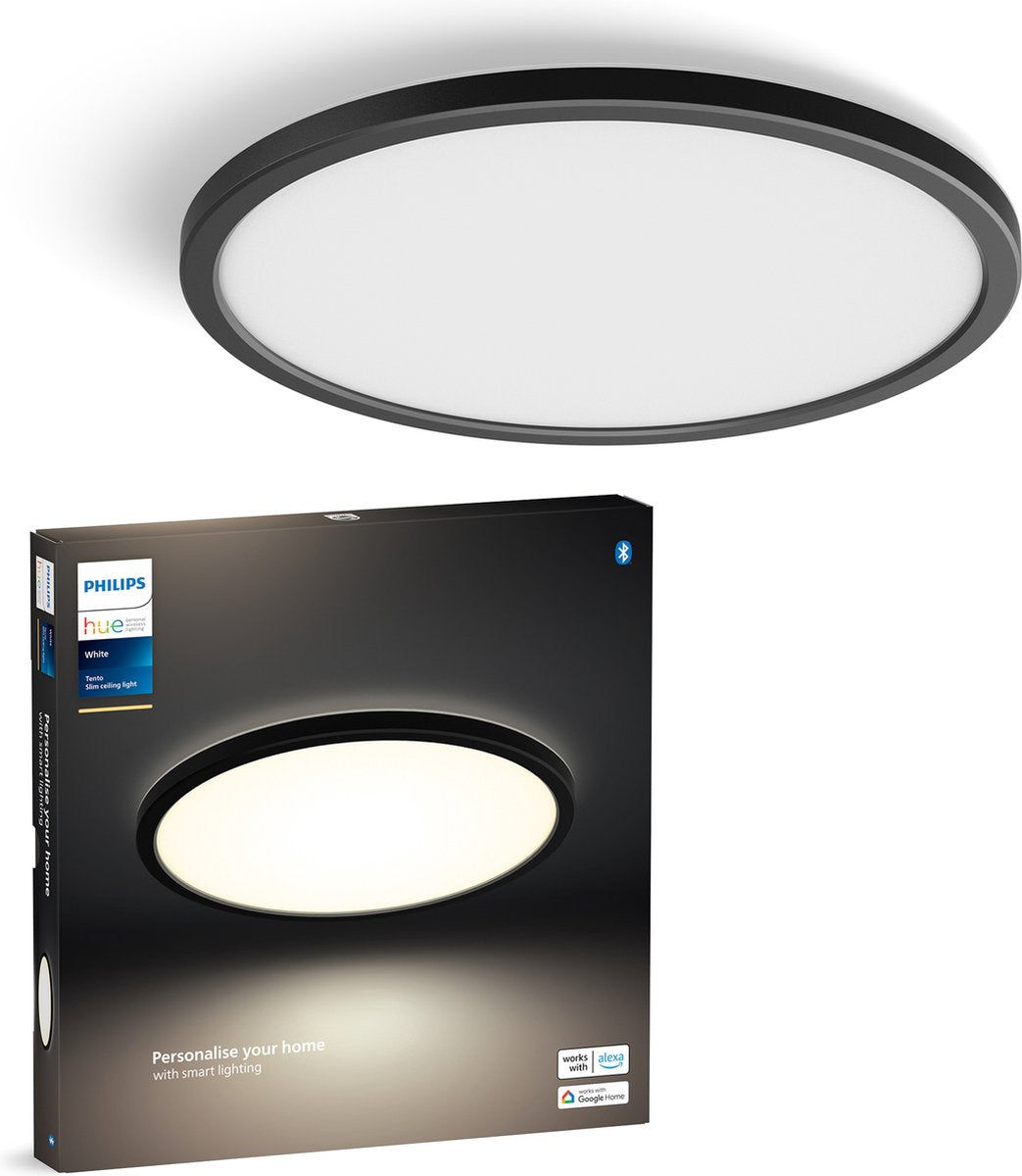 Plafonnier Philips hue tento - lumière blanc chaud - rond - noir - ø30 cm