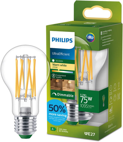 Philips LED Lampe LED ultra-efficace Philips - 60W - culot E27 - lumière blanc chaud : 2700k - verre dépoli - lampe boule P45 - longue durée de vie