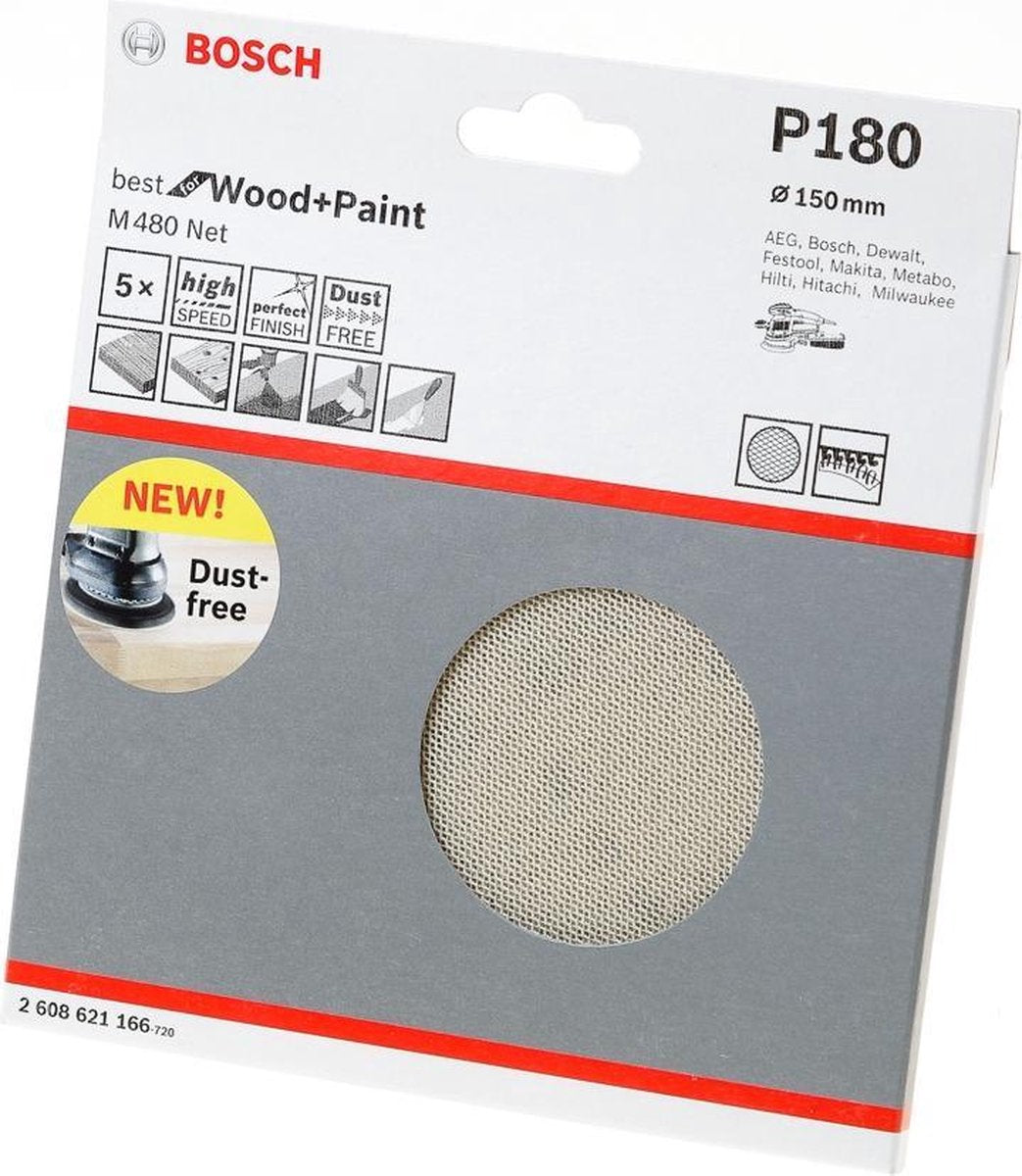 Bosch 5x feuille abrasive 150 mm k180 - 2608621166