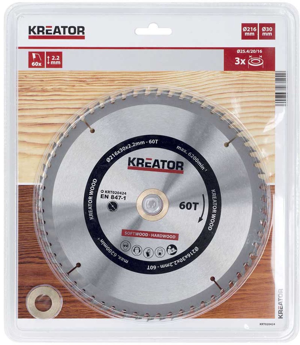 Kreator krt020424 lame de scie bois 216 mm - 60t