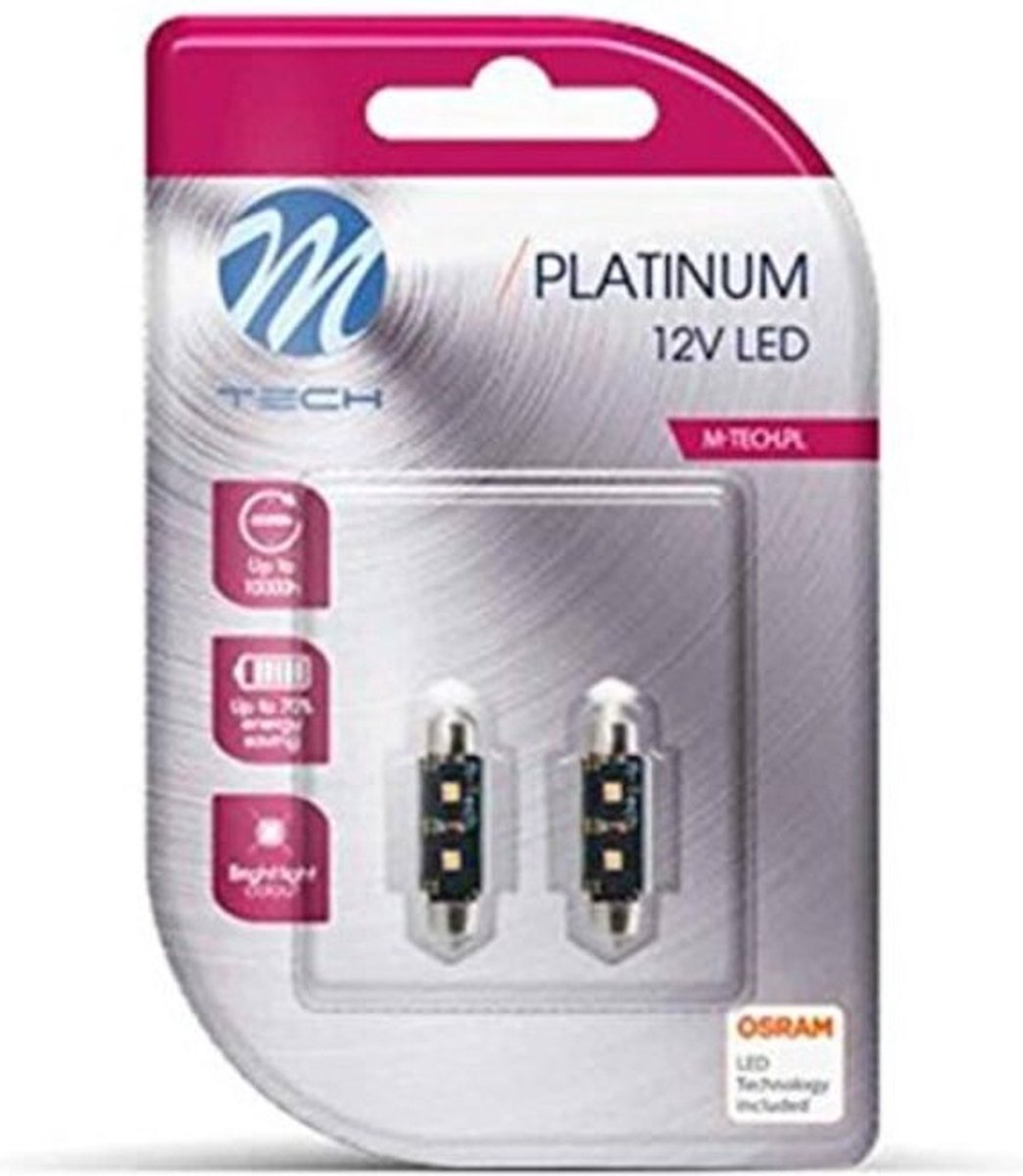 M-tech led c5w 12v 36mm - platine 2x diode led - canbus - blanc - set