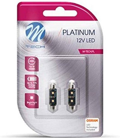 M-tech led c5w 12v 36mm - platine 2x diode led - canbus - blanc - set