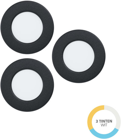 Spot encastrable Eglo fueva 6 - LED - ø 8,8 cm - noir - lumière blanche orientable (lumière chaude, neutre et lumière du jour) - lot de 3 pièces