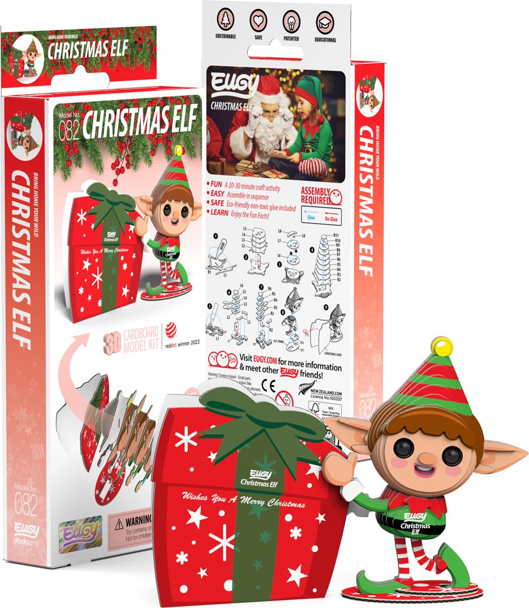 Eugy Puzzle 3D - Elfe de Noël - Figurines de Noël - Durable - Collectionnez-les toutes - 6 ans