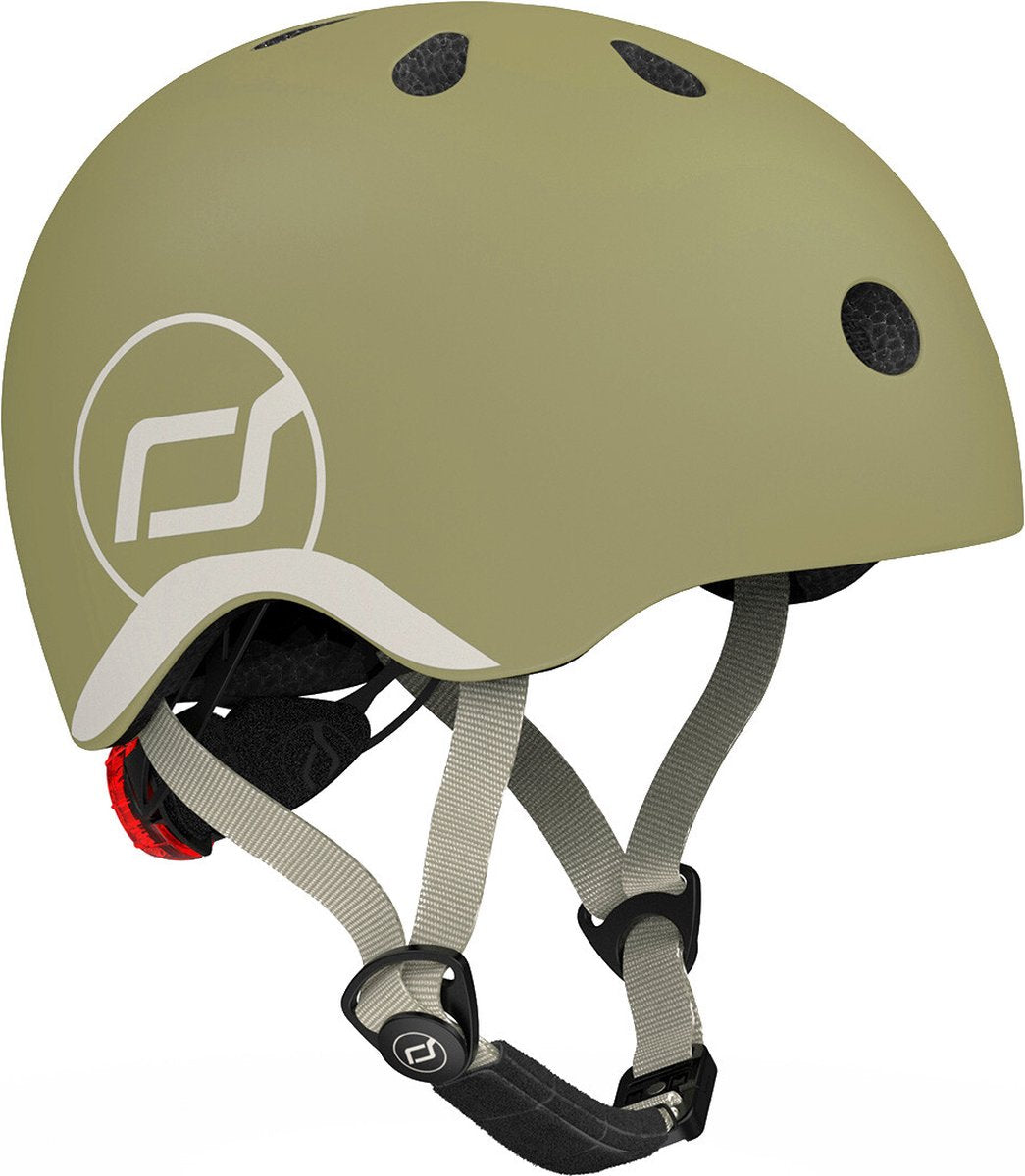 Casque Scoot Ride - casque enfant - xs 45-51 cm - feu arrière LED - fermeture magnétique - réglable - olive
