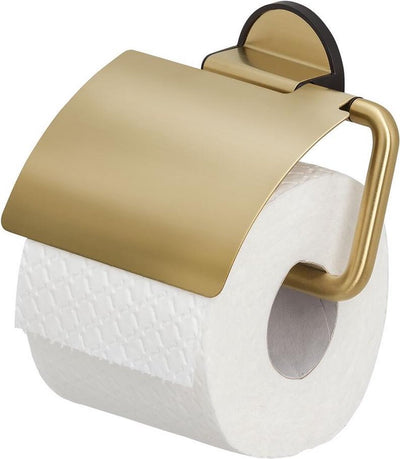 Tiger tune - Porte-rouleau papier toilette avec rabat - Porte-rouleau papier toilette - sans perçage - ruban adhésif 3m - or brossé noir