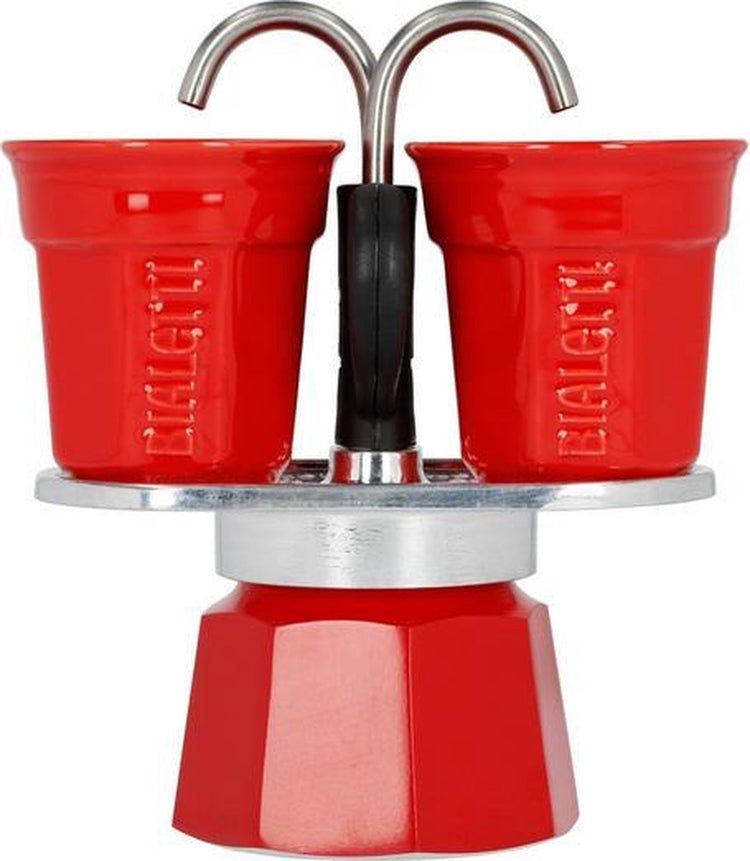 Bialetti mini express rouge 2 tasses – dont 2 tasses à expresso – cafetière à expresso en aluminium – design italien emblématique