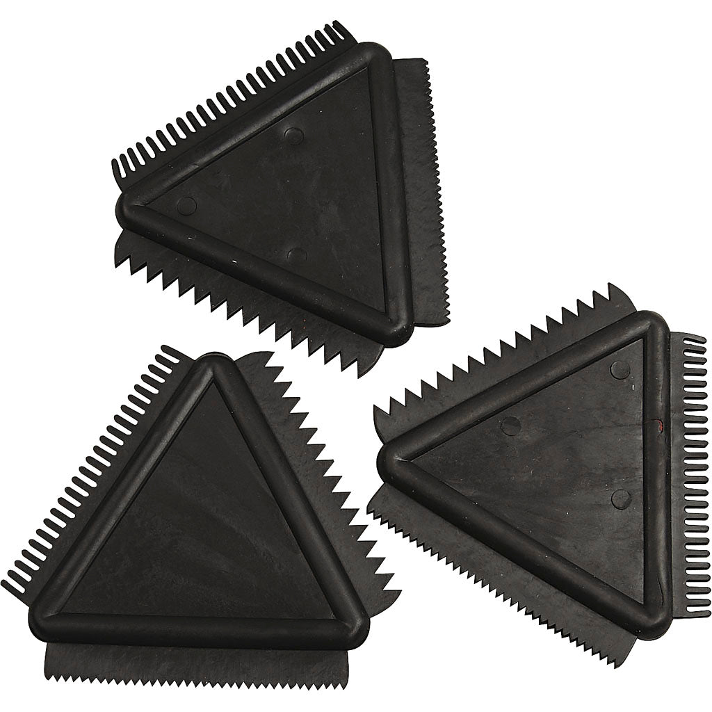 Creativ company peigne en caoutchouc texturé, taille 9 cm, noir, 3 pièces 1 boîte