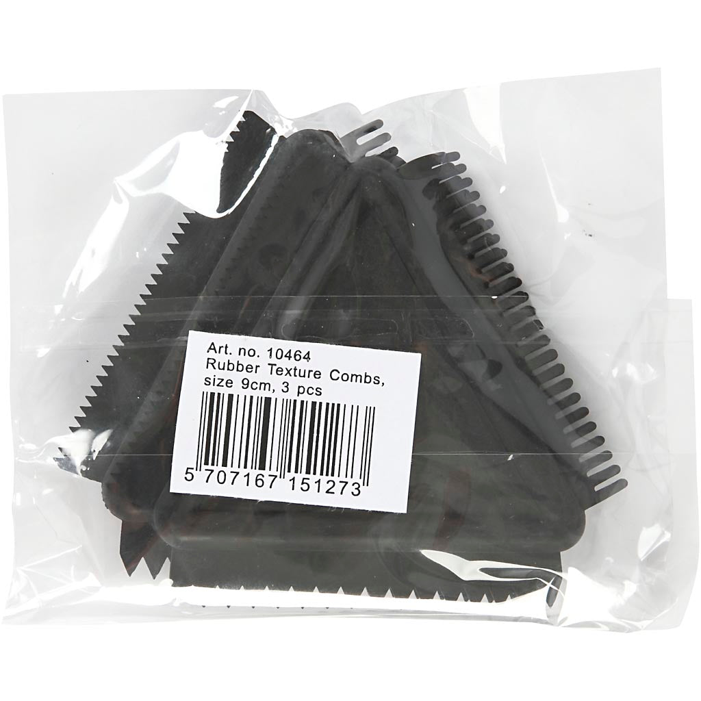 Creativ company peigne en caoutchouc texturé, taille 9 cm, noir, 3 pièces 1 boîte