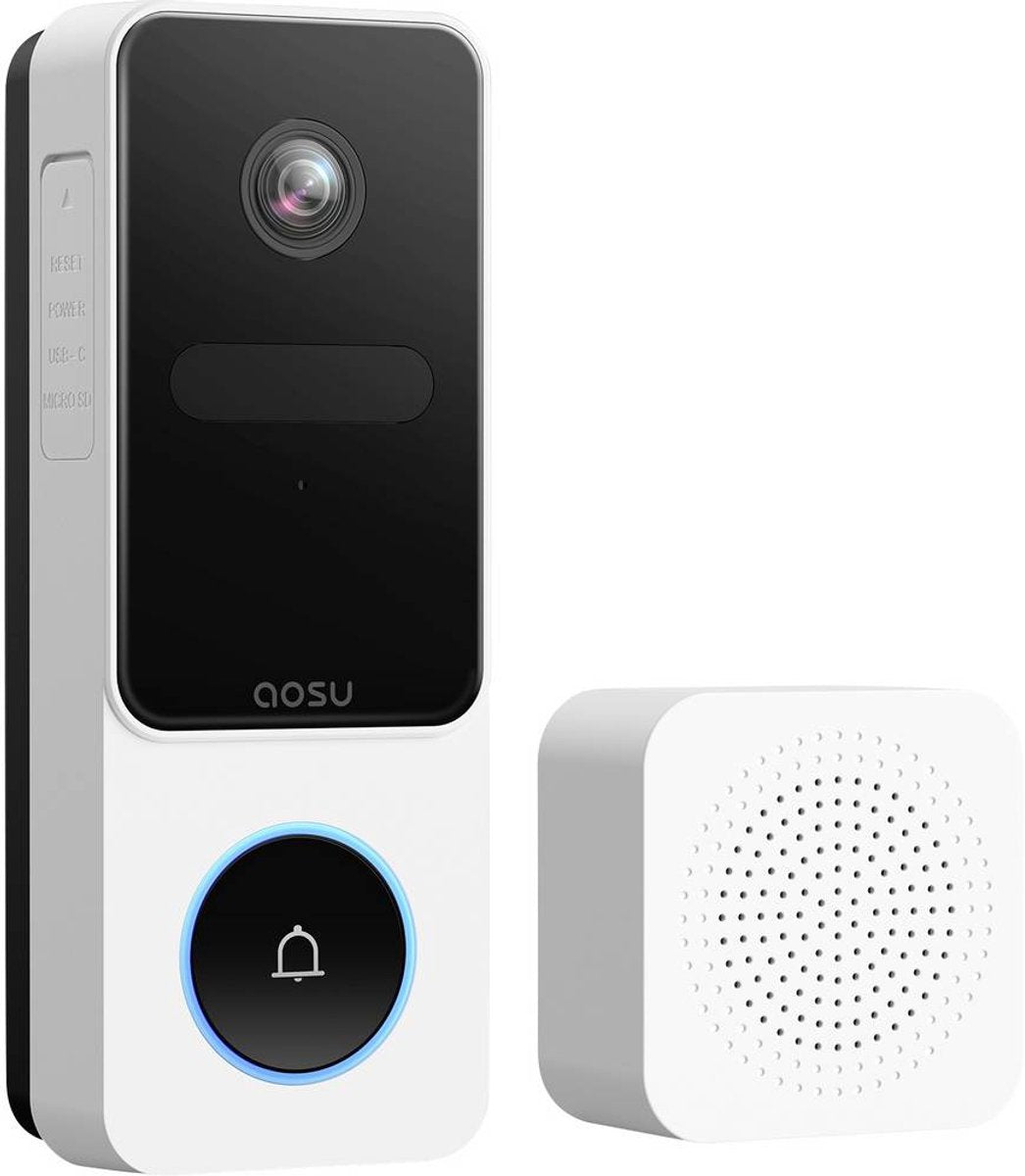 Sonnette vidéo Aosu se - Sonnette vidéo 2k - Détection de mouvement ai - Grand angle 170° - Google Alexa