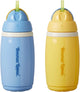 Tommee tippee gobelet isotherme avec paille active - 2 pièces - 266 ml - gourde anti-fuite pour tout-petits à partir de 12 mois - bleu et jaune