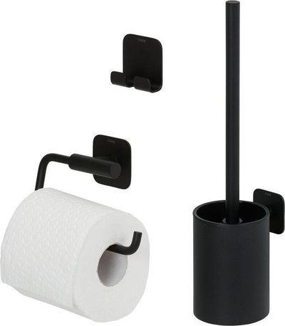 Col Tigre - ensemble d'accessoires de toilette - brosse de toilette avec support - porte-rouleau de papier toilette sans rabat - crochet à serviette - - noir