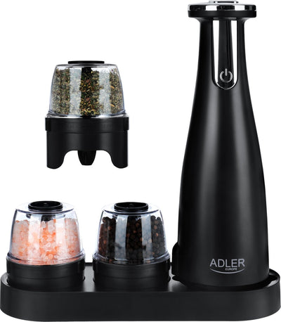 Adler - set de moulins à épices en acier inoxydable - 150 ml - rechargeable par USB - noir