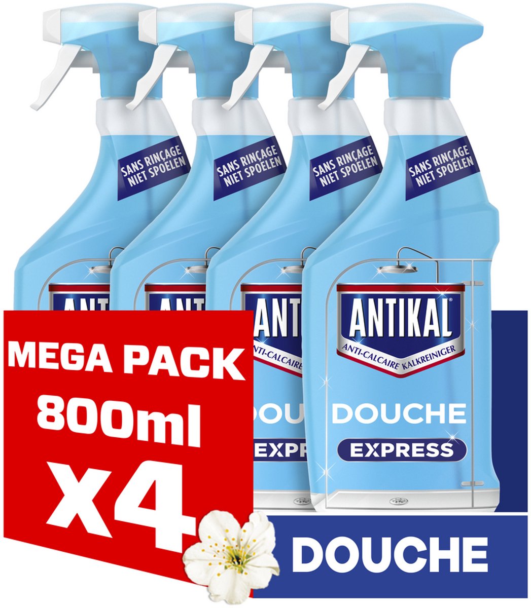 Antikal douche express spray fleur blanche - 4 x 800 ml - sans rinçage