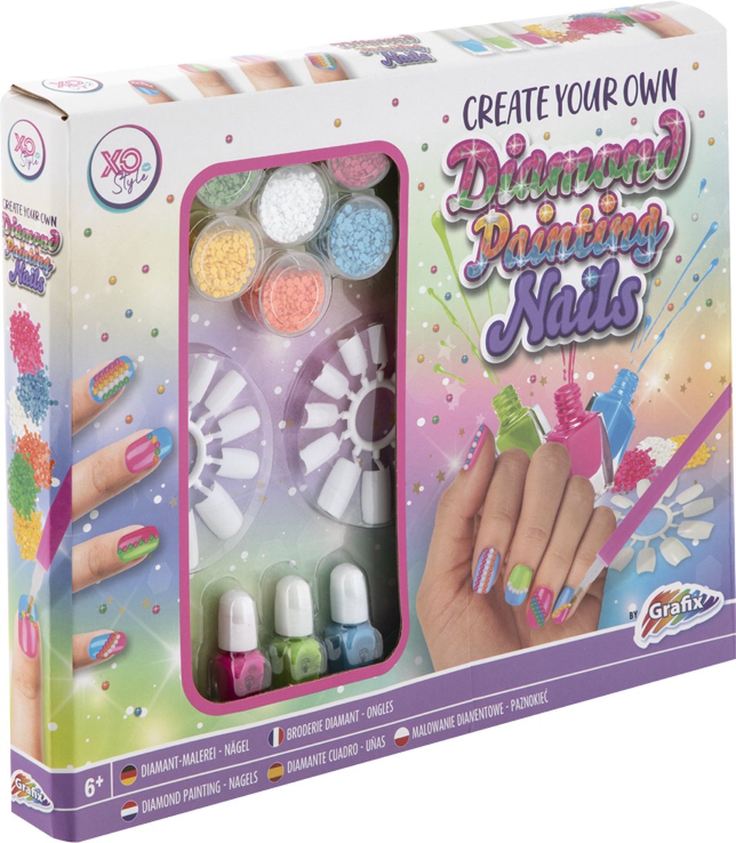 Grafix diamant peinture salon de manucure filles | jouets pour salon de manucure | salon de manucure filles 6+ ans | ensemble de vernis à ongles - vernis à ongles enfants - peinture diamant ongles filles