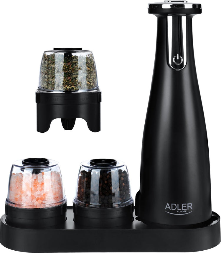 Adler - set de moulins à épices en acier inoxydable - 150 ml - rechargeable par USB - noir