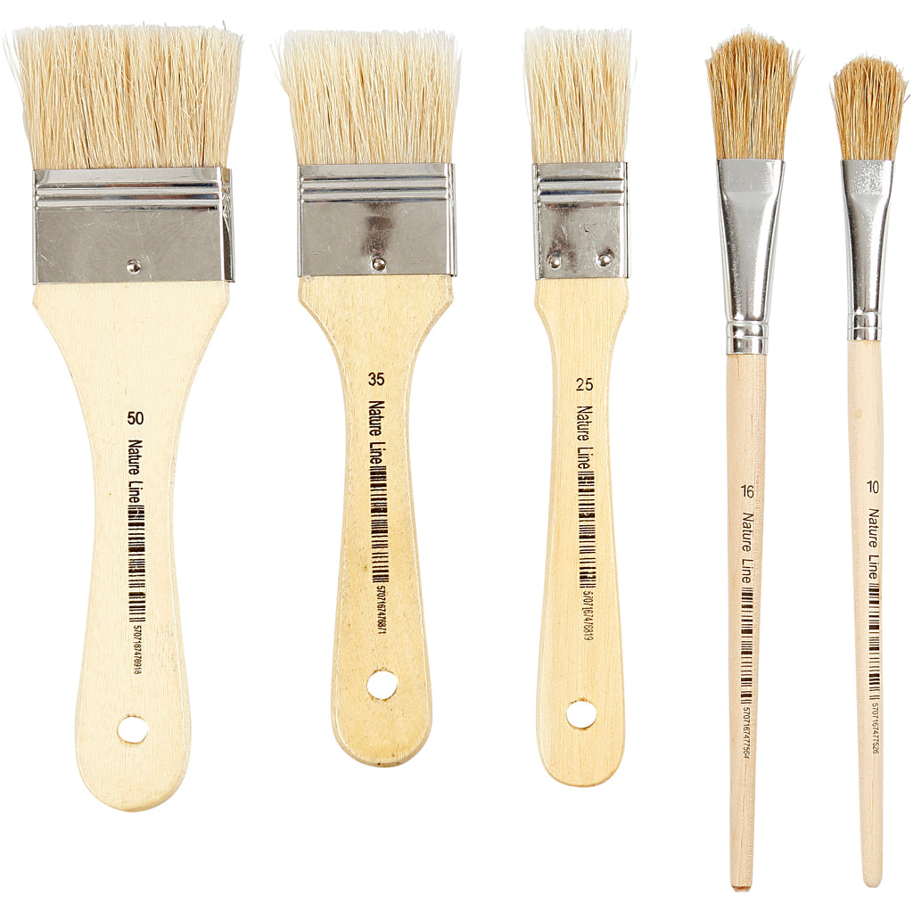 Pinceaux à vernis Creativ company, taille 10+16+25+35+50, l : 18,5-21,5 cm, l : 13-50 mm, plats, 10 pièces 1 boîte