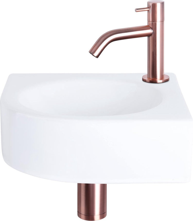 Differnz Ensemble fontaine Cleo - céramique - robinet courbé cuivre rouge - 30 x 30 x 10 cm