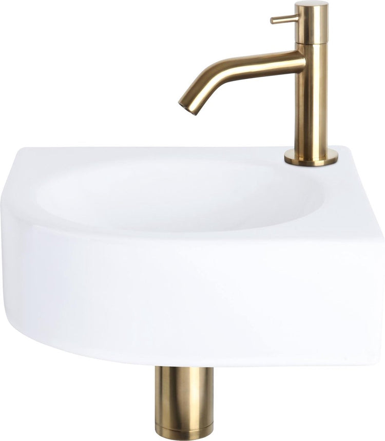 Differnz Ensemble fontaine Cleo - céramique - robinet courbé or mat - 30 x 30 x 10 cm