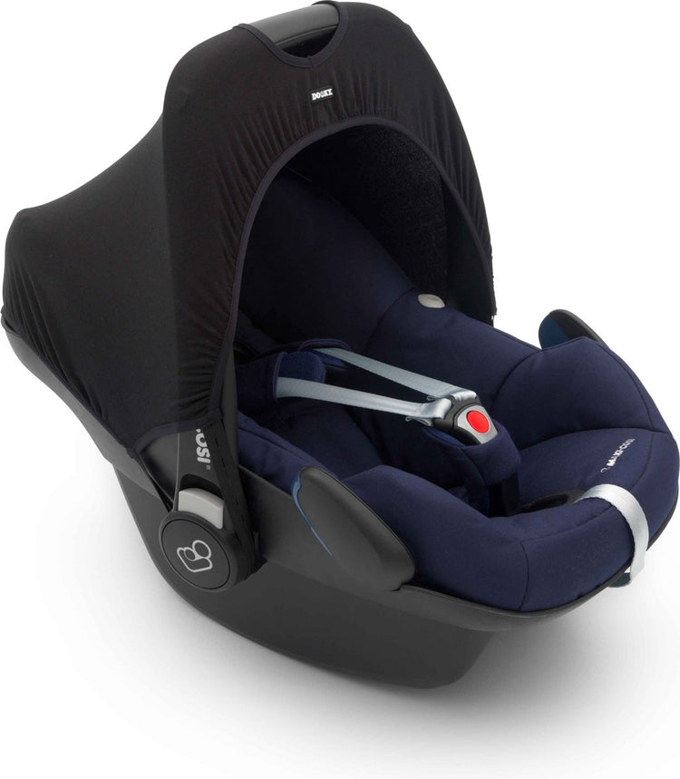 Sweat à capuche Dooky pour siège auto 0+ - noir - pare-soleil universel avec protection UV UPF40+ - confortable et lavable protège de la lumière, du vent et de la pluie