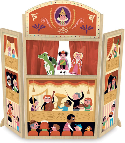 Théâtre de marionnettes Vilac ingela p. arrhenius avec poupées silhouette - jouets en bois colorés.