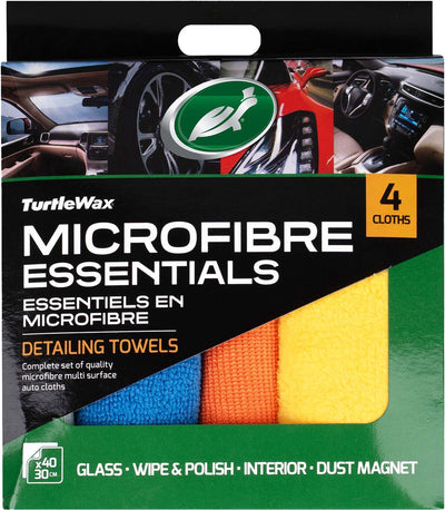 Kit essentiel en microfibre Turtle Wax - 4 chiffons en microfibre différents - chaque chiffon a une tâche de détail spécifique - nettoyage du verre, polissage, polissage, nettoyage intérieur - 40x30cm