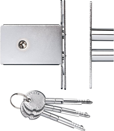 Serrure à goupilles supplémentaire de sécurité Axa (7488) en acier nickelé : pour portes extérieures. comprenant bol de fermeture, plaque de verrouillage, attaches et clés. anti-effraction skg*