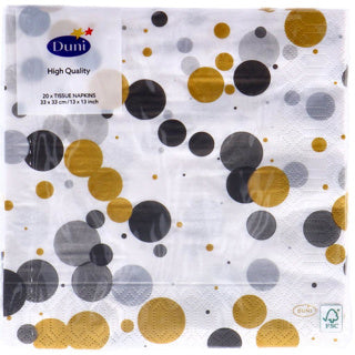 Serviettes festives bulles noires 33x33 cm
