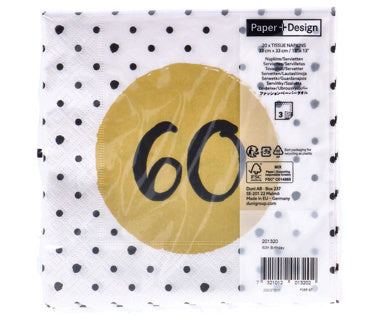 Serviettes 60e anniversaire 33x33 cm