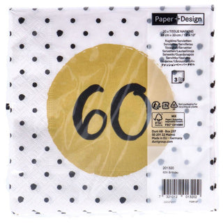 Serviettes 60e anniversaire 33x33 cm