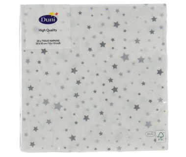 Serviettes Duni poussière d'étoile argentée 33 x 33 cm | 12 pièces