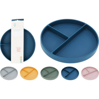 Assiette en silicone 3 compartiments avec ventouse 5 couleurs assorties | 6 pièces