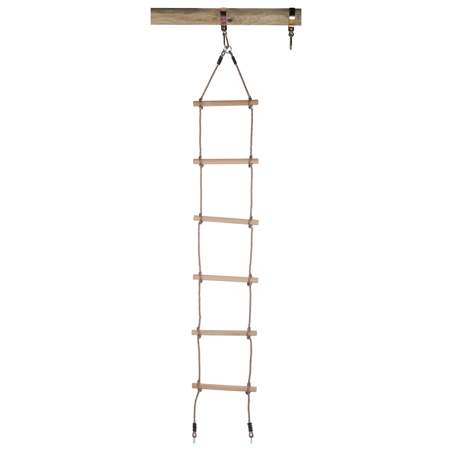 Échelle de corde oscillante balançante avec anneaux et 6 marches en bois