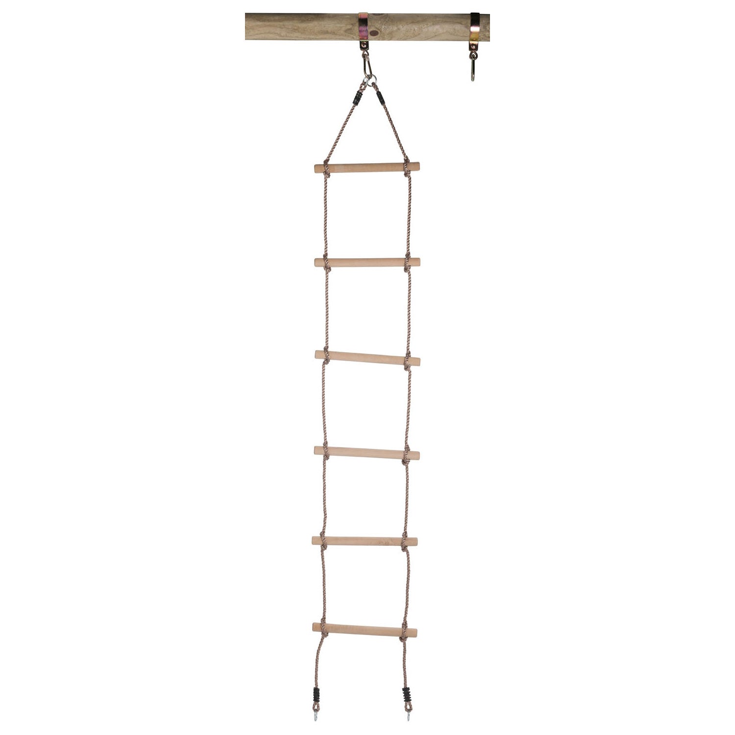 Échelle de corde oscillante balançante avec anneaux et 6 marches en bois