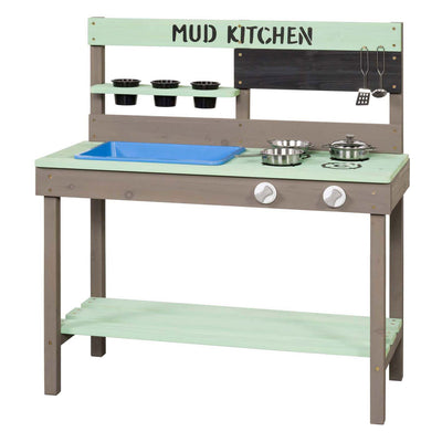 Swinging Mud Speelkeuken avec du sable bol en bois vert gris vert