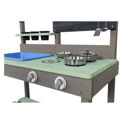 Swinging Mud Speelkeuken avec du sable bol en bois vert gris vert