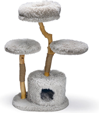 Designed by lotte griffoir pour chats ziza - arbre à chat - bois - 4 places couchées - gris - 60x45x100cm