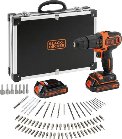 Perceuse à percussion sans fil Black+decker bdchd18bafc-qw - 18v - 2 batteries et chargeur - incl. 80 accessoires - pour bois, pierre et métal - fonction impact - perceuse sans fil - bdchd18bafc-qw