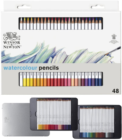 Winsor Newton 0490057 Studio Collection Crayons Aquarelle – Lot de 48 – Crayons Aquarelle – Étui en métal