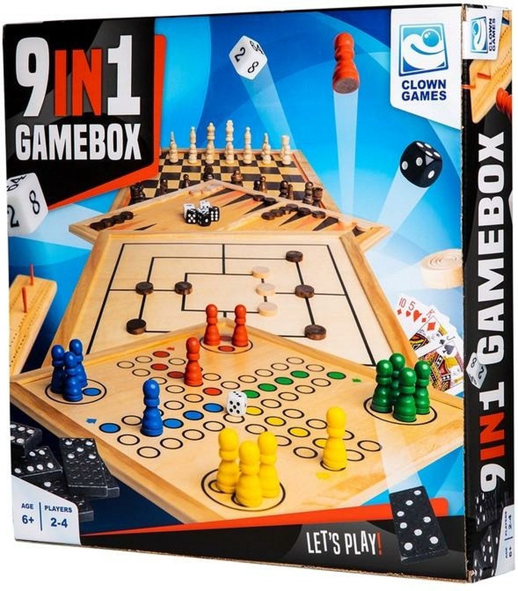 Clown Games 9-en-1 Boîte de jeu en bois